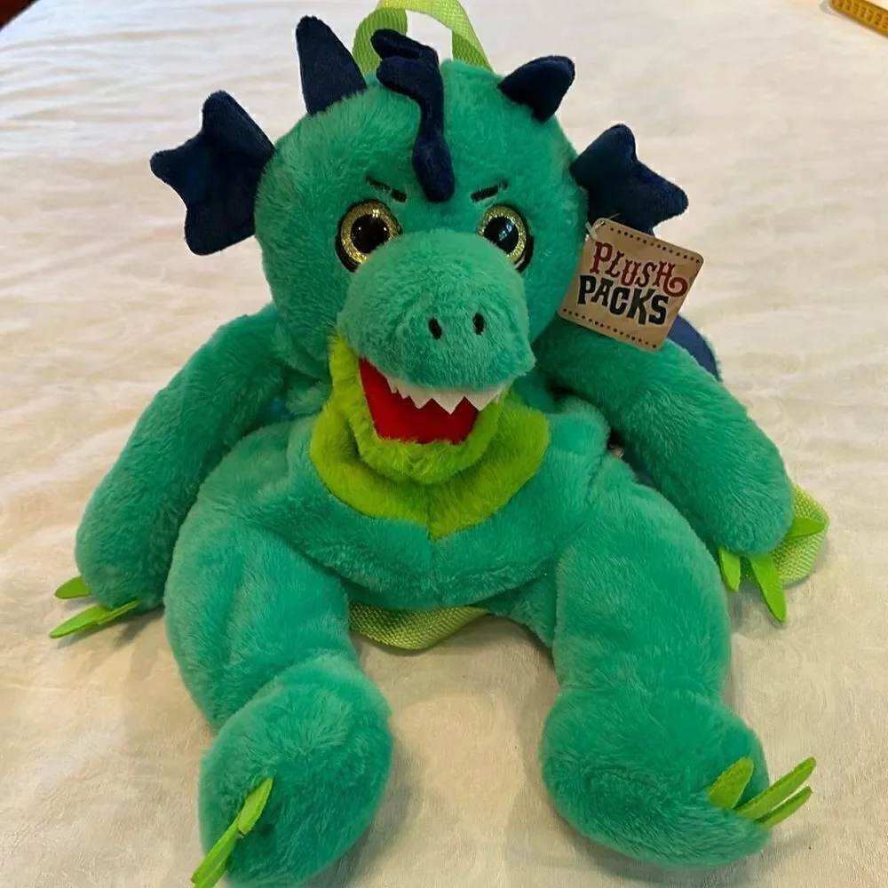 Backpack Dragon Dinosaur Plush Soft Textured Green